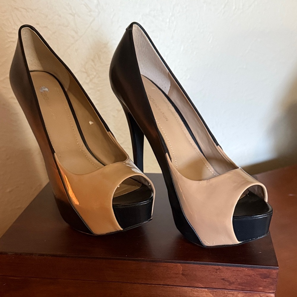 BCBGeneration Two-Tone Black and Tan Heels